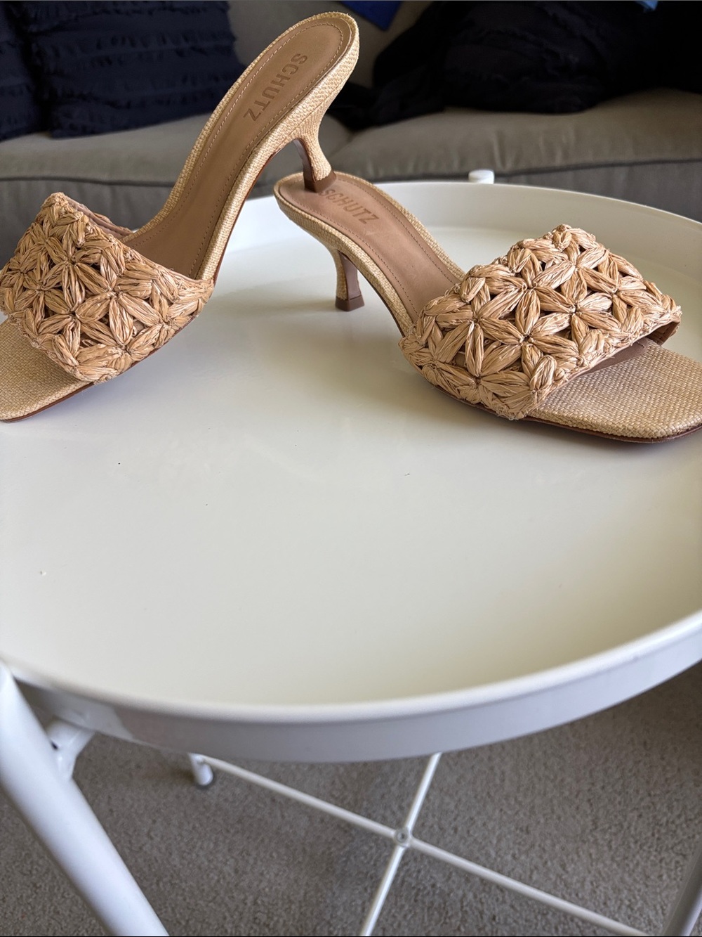 SCHUTZ Woven Tan Kitten Heel Slide Sandals - Picture 4 of 4